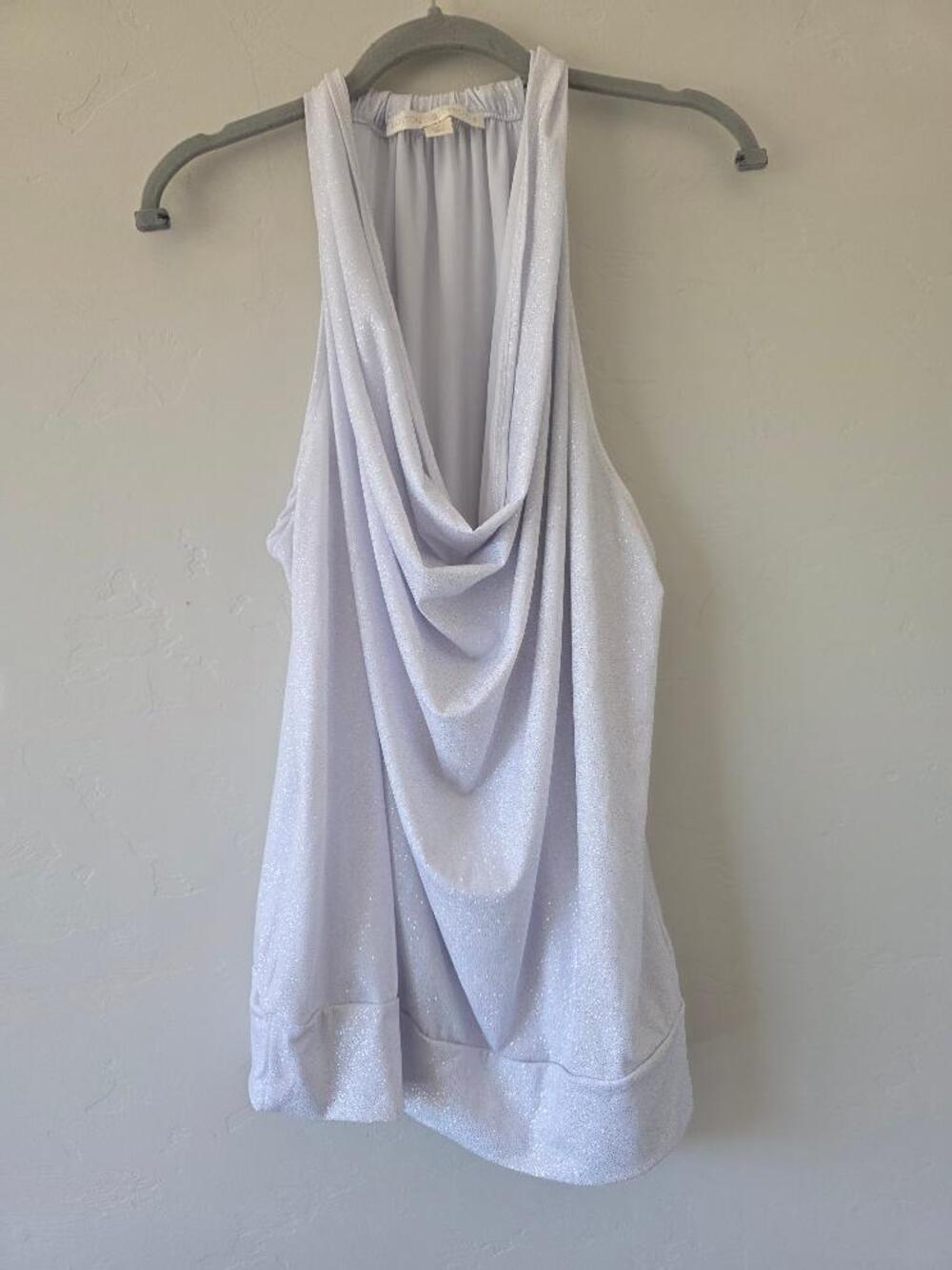 Y2K Boston Proper Sparkly Silver White Draped Halter Top (L)